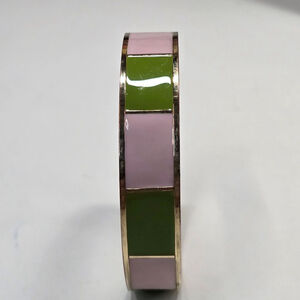 Vintage J.Crew Enamel Bangle Bracelet Green Pink Goldtone Metal MCM Funky Fun